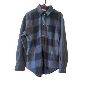 Steve Madden Sophia Shacket Flannel Snap Down Blue & Black Women's Size S